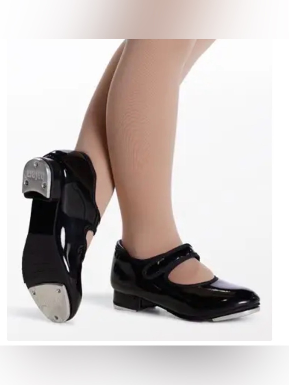 Girls patent tap shoes/ dance shoes. Mary Jane, adjustable strap, metal plates 2